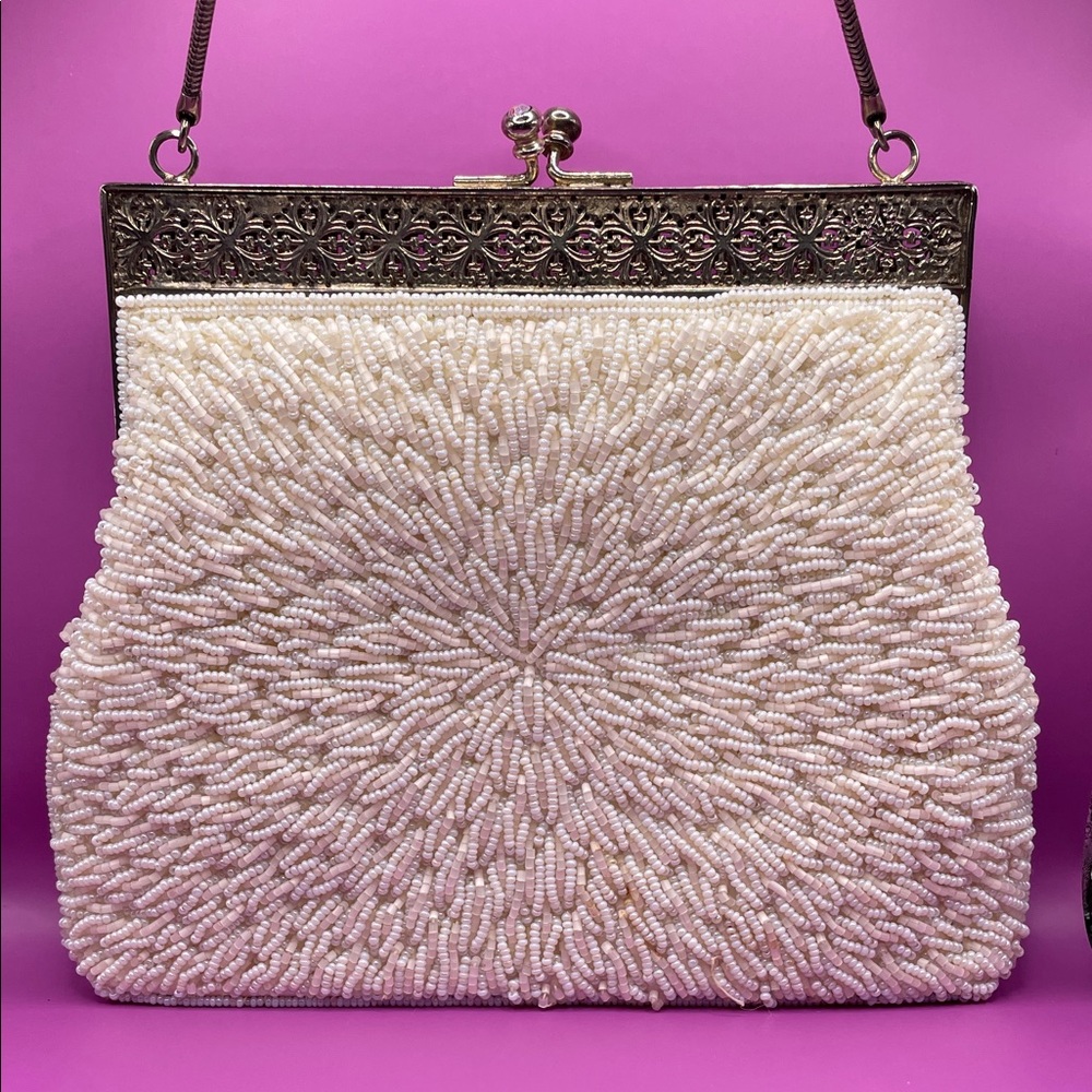 Vintage Beaded Evening Purse Starburst Pattern Glam Statement Piece